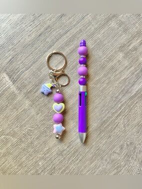 NEW📚 Homemade Crafted Beaded Pen w/ Charm Keychain OS